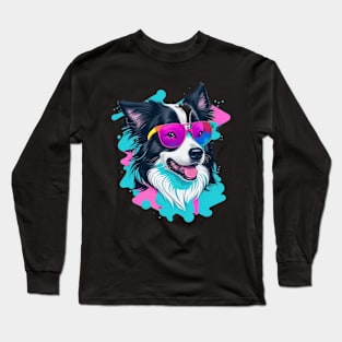 Cool Border Collie with Sunglasses Long Sleeve T-Shirt